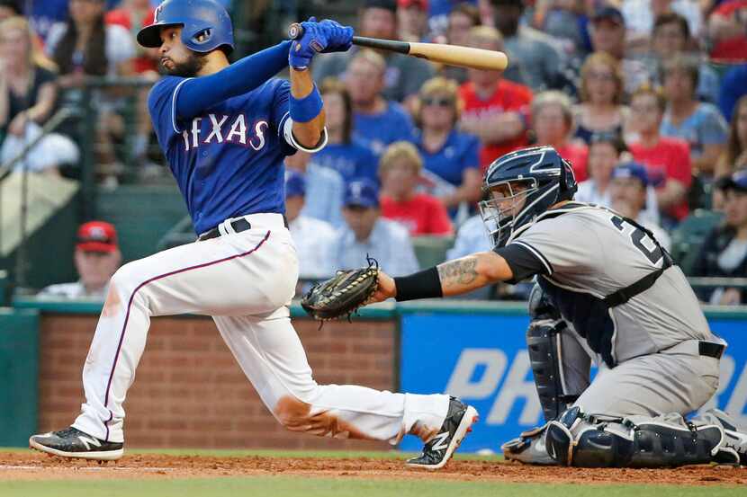 Texas Rangers third baseman Isiah Kiner-Falefa (9) is pictured during the New York Yankees...