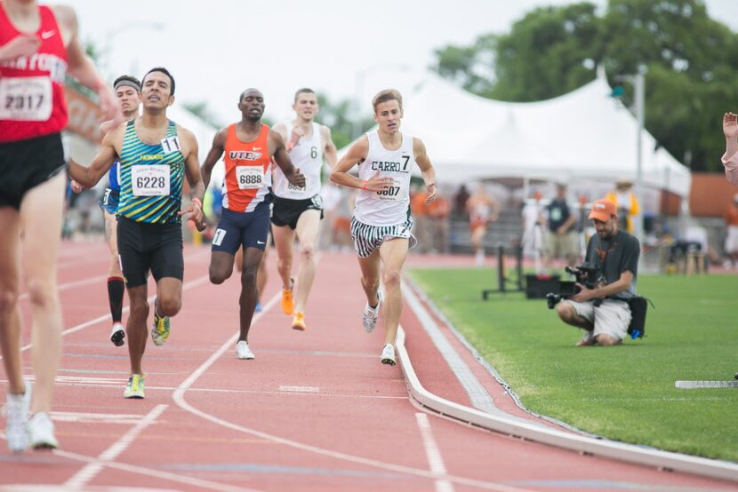 Southlake Carroll's Reed Brown, right, races with collegiate and Olympic athletes for the...