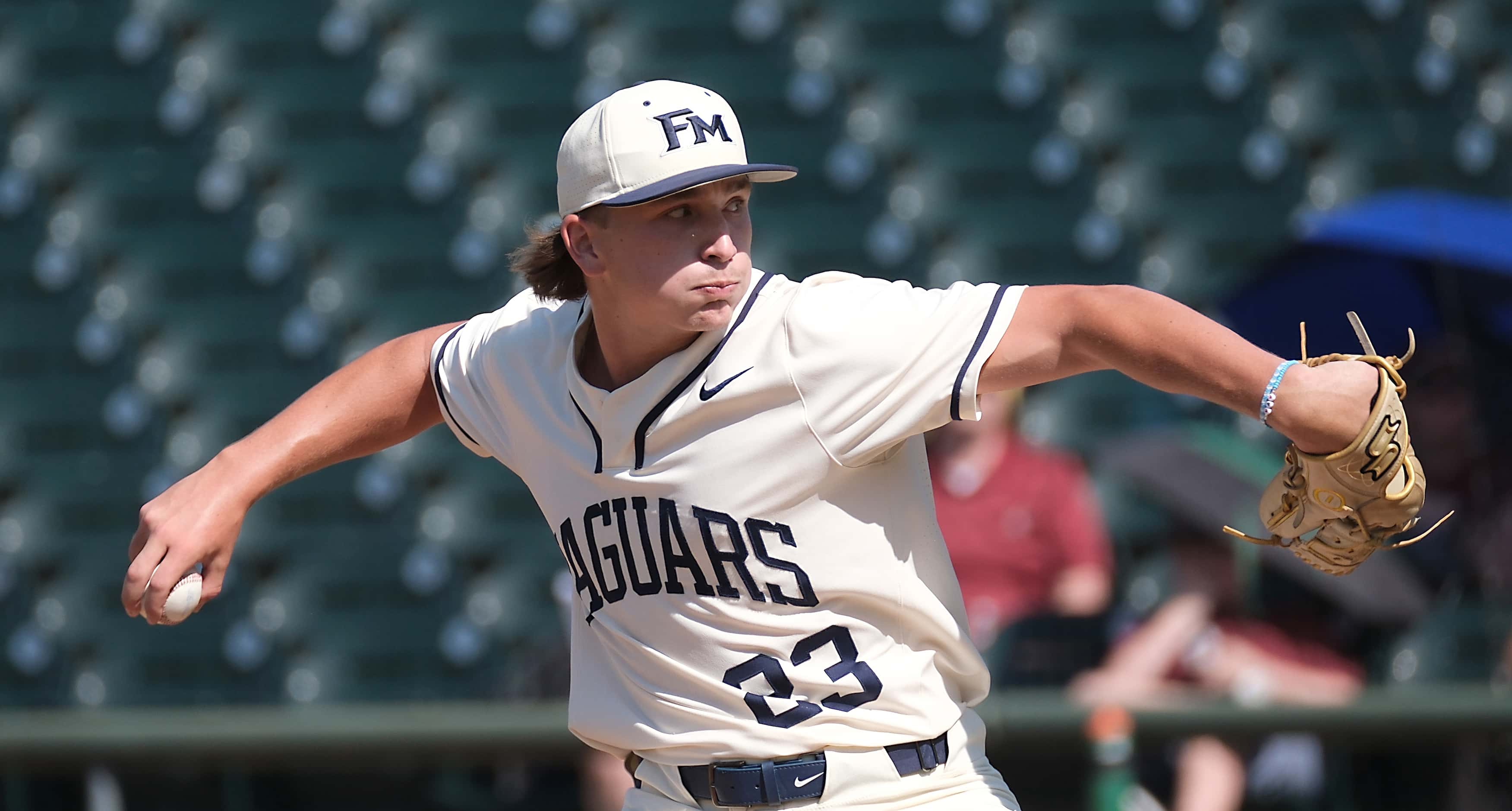 1Flower Mound Mason Arnold, (23), pitches against  Pearland during the 2023 UIL State 6A...