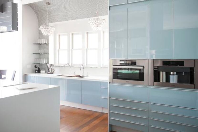 
Blue on blue: Part of the Segmento line from Poggenpohl, these cabinets in oxide light blue...