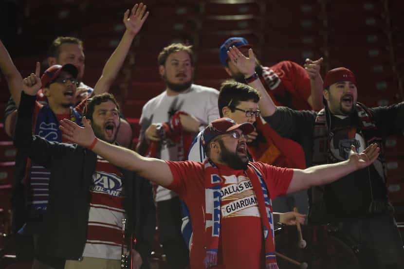 FC Dallas fans cheer as the team played Alianza FC during preseason game at Toyota Stadium...