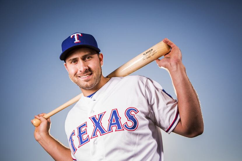 Texas Rangers third baseman Joey Gallo photographed during spring training photo day at the...