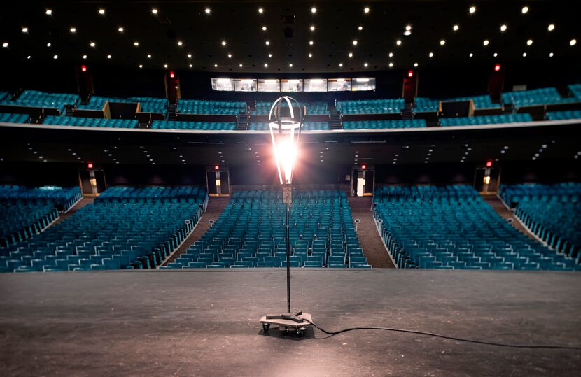 A ghost light onstage at the empty Music Hall at Fair Park in Dallas on Thursday, Feb. 4,...