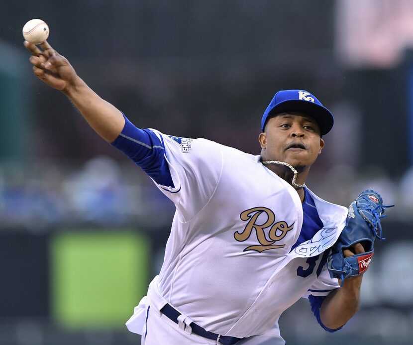 Kansas City Royals starting pitcher Edinson Volquez throws against the Houston Astros on...