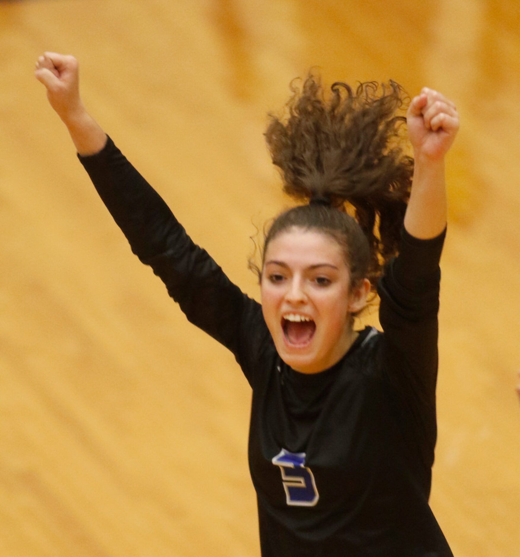 Trophy Club Byron Nelson's Gia Santini (3) celebrates a Lady Bobcats score during the 3rd...