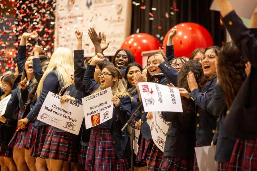 Irma Rangel students celebrate their college acceptances. Photo courtesy of Irma Rangel...