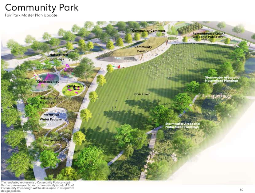  A conceptual rendering from the Fair Park Master Plan Update, as presented to the Dallas...