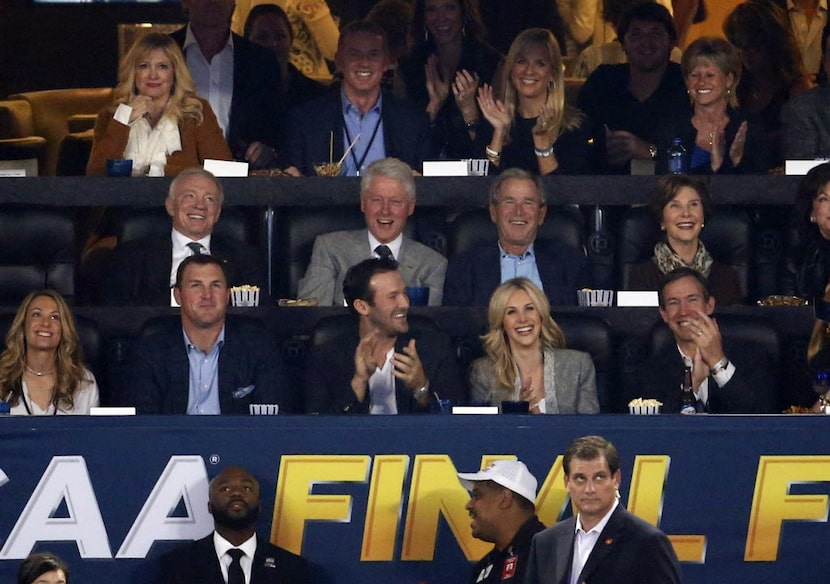 Apr 7, 2014; Arlington, TX, USA; Dallas Cowboys owner Jerry Jones and president George W....