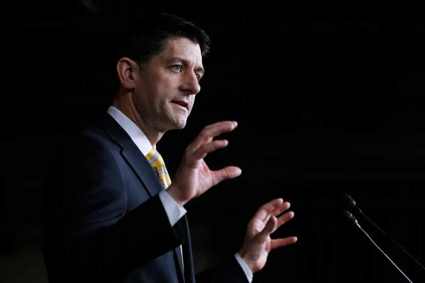 House Speaker Paul Ryan of Wis. speaks to reporters during a news conference on Capitol Hill...