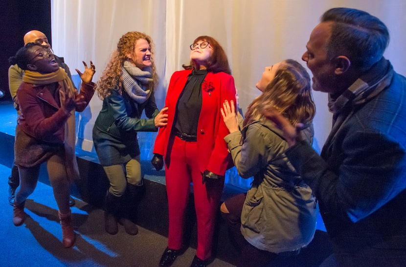 A scene from the opening minutes of Everybody at Stage West in Fort Worth. Actors, from...