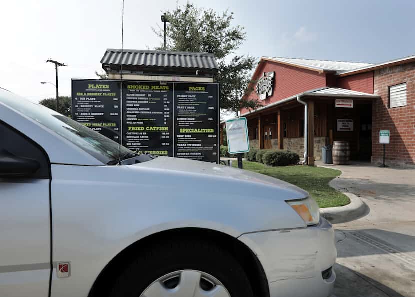 The drive-through lane gets busy at Hutchins BBQ in McKinney.