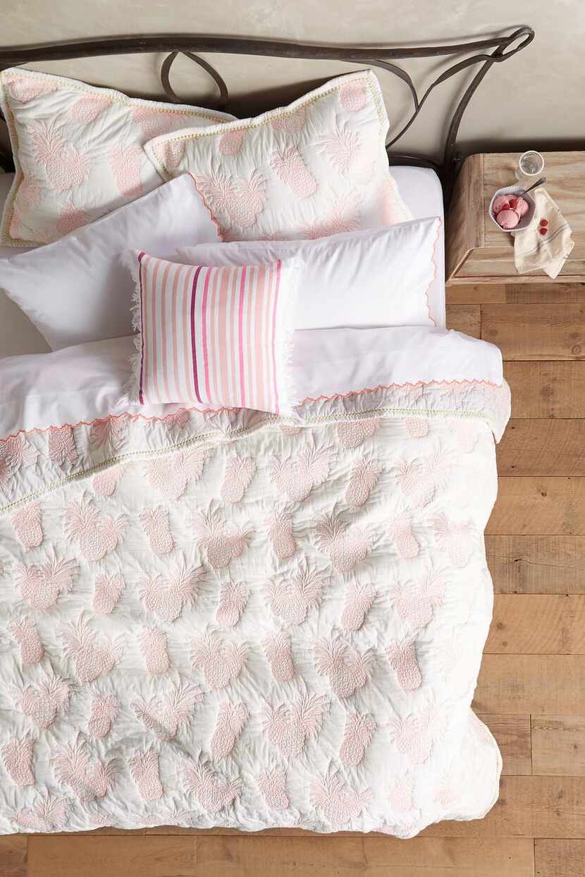 Amina Coverlet, featuring pineapple embroidery, $198 to $228; anthropologie.com