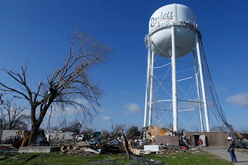  The damaged but saved Rowlett water tower on Martha Drive in the southeast portion of the...