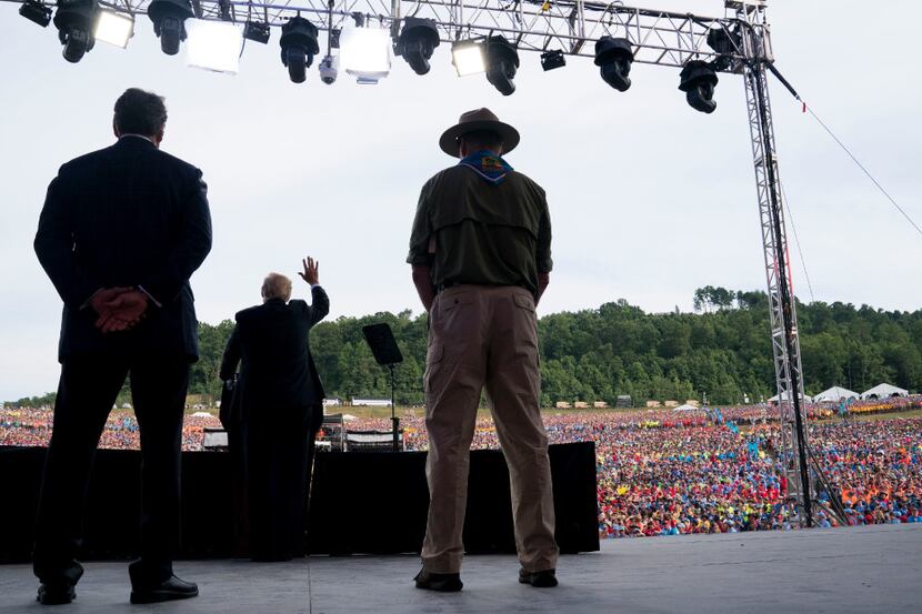 President Donald Trump addresses the Boy Scouts of America's 2017 National Scout Jamboree at...