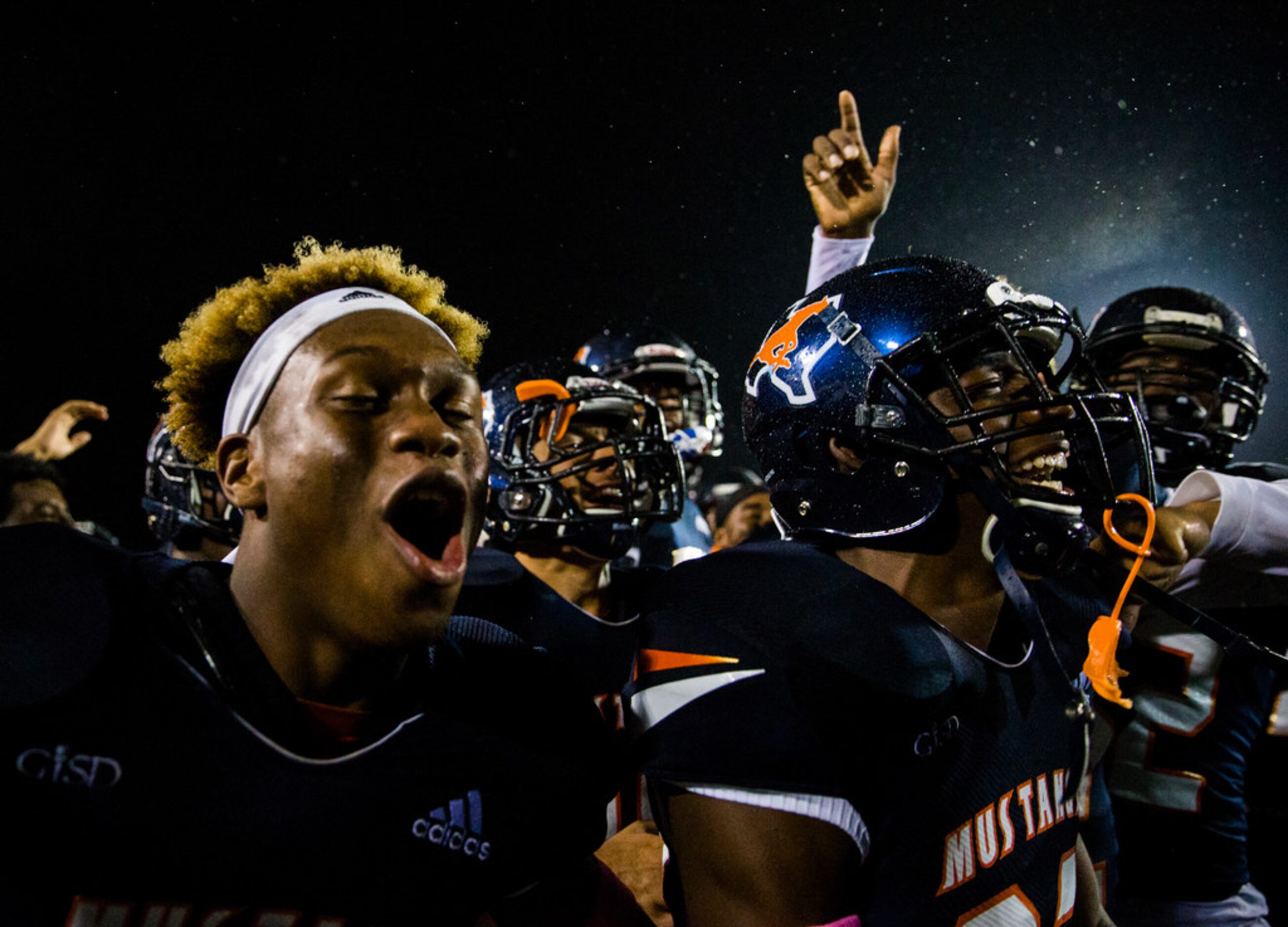 Sachse celebrates a 17-14 win over Garland Lakeview on Thursday, October 24, 2019 at...