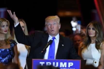  Donald Trump speaks Tuesday night in New York after effectively claiming the Republican...