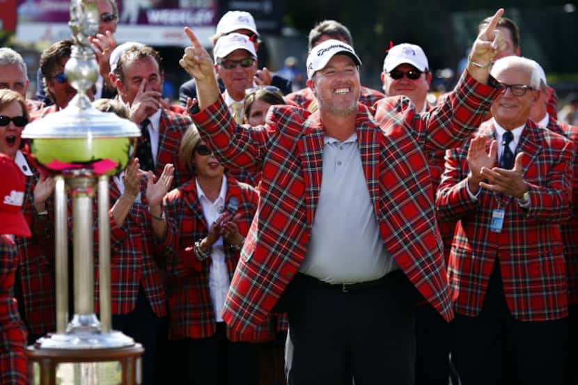 PGA Tour golfer Boo Weekley celebrates his Crowne Plaza Invitational at Colonial golf...