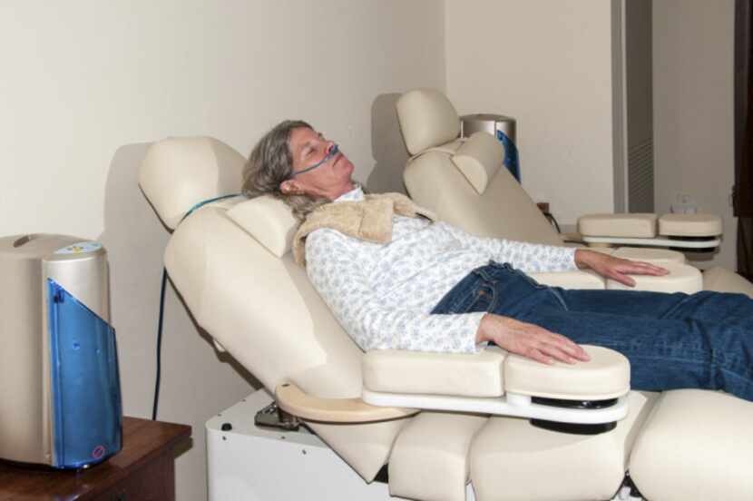 A visitor to altitude receives an oxygen treatment at Spa Linnea in Telluride's Hotel...