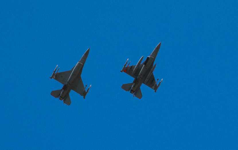 Military planes fly over funeral services for retired Army Air Corps 1st Lieutenant Calvin...