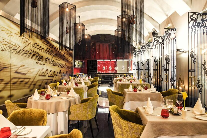 Below:  A music theme influences  the decor throughout the Aria Hotel  Budapest, including...