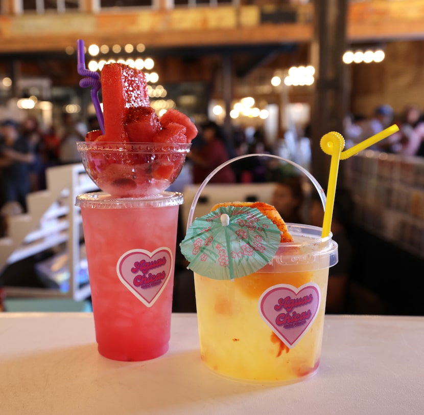 The Over the Top Chica Agua Fresca, left, and Agua Fresca Summer Bucket on display at the...