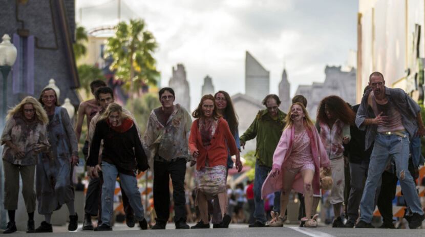 Actors portraying zombies for the theme park's Halloween Horror Nights, which take place on...