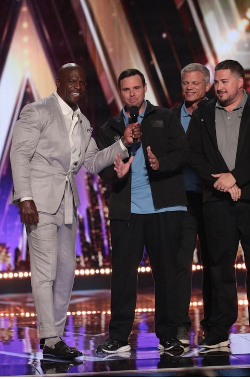 Sky Elements' Preston Ward speaks with host Terry Crews during the quarterfinals of...