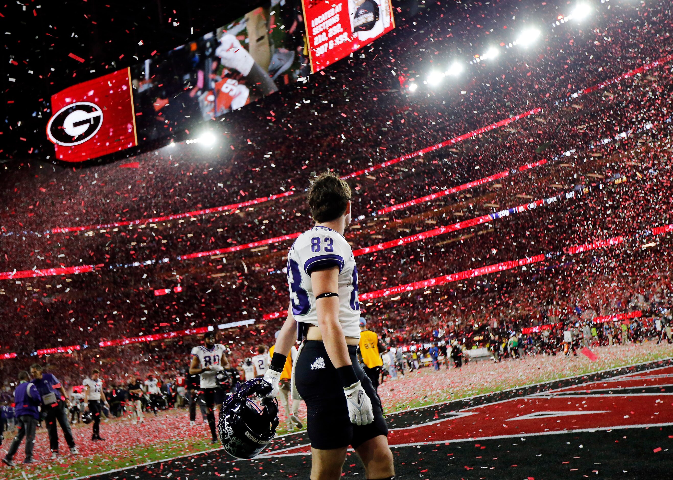 TCU Horned Frogs wide receiver Keagan Cunningham (83) looks back over his shoulder one last...