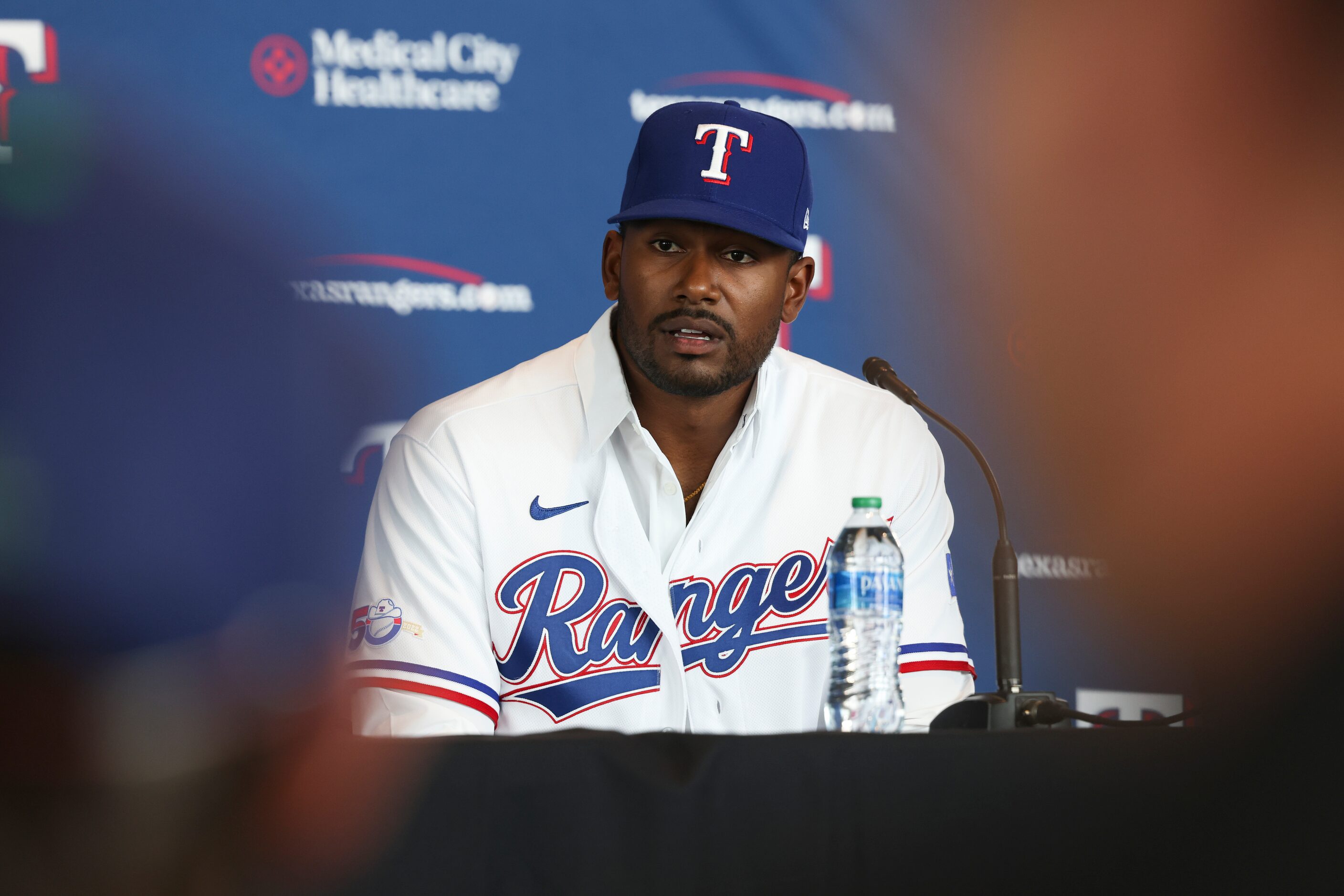 Kumar Rocker, first-round draft pick, answers a media question Thursday, August 4, 2022 at...