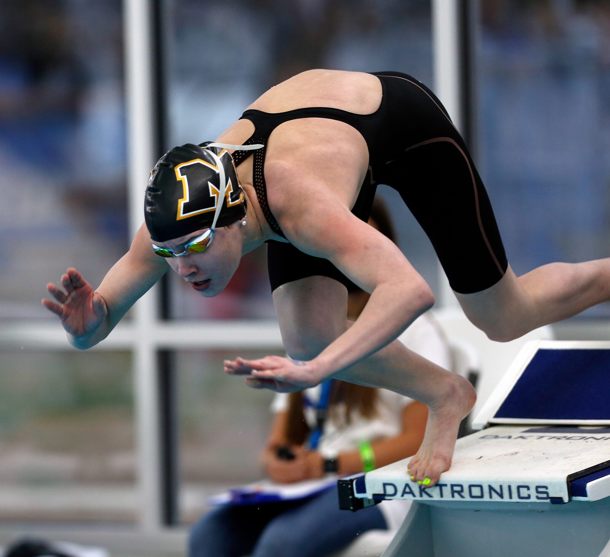 Southlake Carroll Corbyn Cormack in 2nd leg of 200 yard Medley Relay. UIL Girls 6A Finals on...