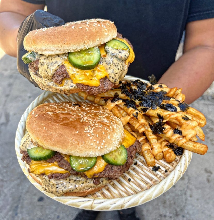 Cris and John's take on a Krabby Patty is made with two Angus beef patties, American cheese,...