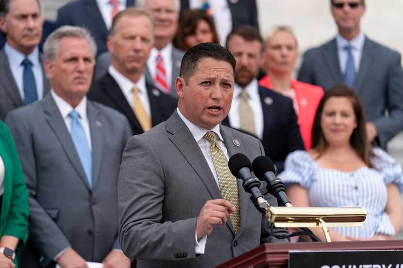 Rep. Tony Gonzales, R-Texas, center, was censured March 4, 2023, in a rare move by his state...