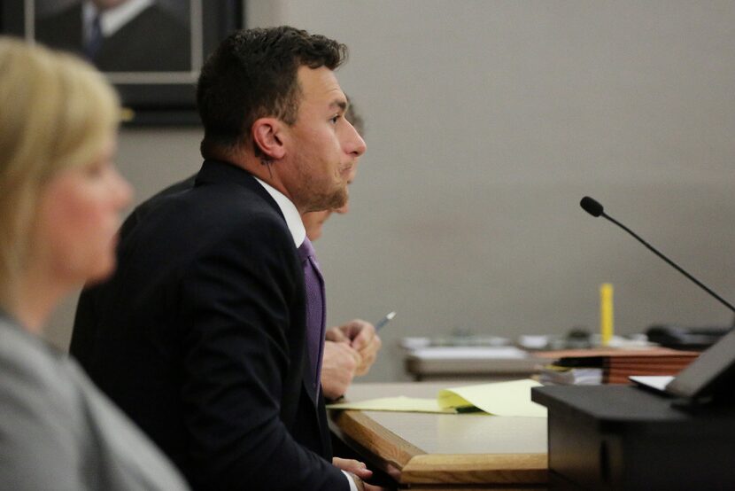 Former Texas A&M quarterback Johnny Manziel listens during a hearing with judge Roberto...