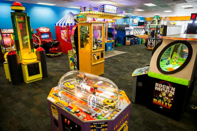 
Arcade games are ready for children to play at Chuck E Cheese on Wednesday, April 8, 2015...