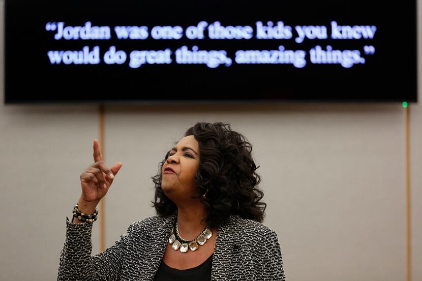 Dallas County district attorney Faith Johnson gives a closing argument during the sentencing...