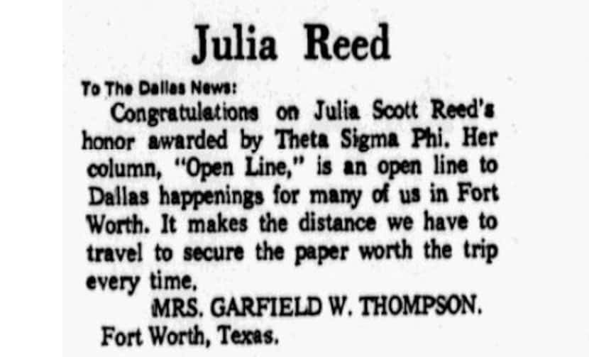 A letter to the editor praising Julia Scott Reed's column in the April 7, 1969 edition of...