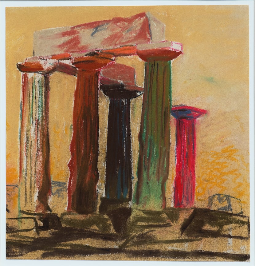 Louis I. Kahn, "Temple of Apollo, Corinth, at Sunrise, 1951." Pastel and charcoal on paper....