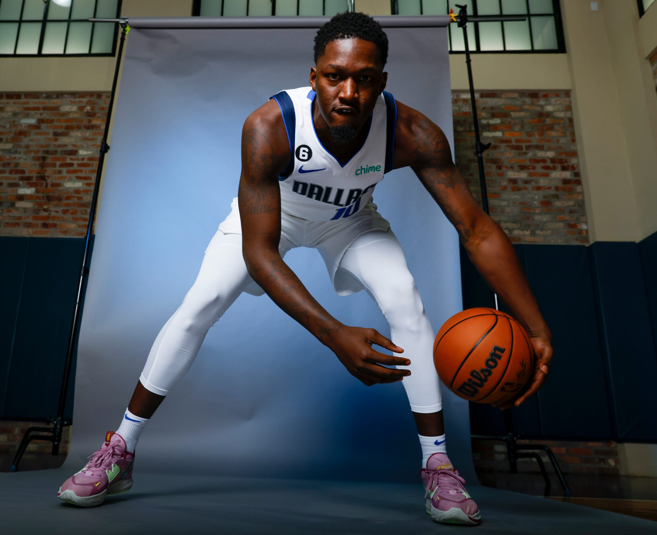 Dallas Mavericks’ Dorian Finney-Smith is photographed during the media day at American...