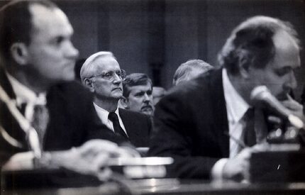 William Sessions, center, director of the FBI, before he was fired by President Bill...