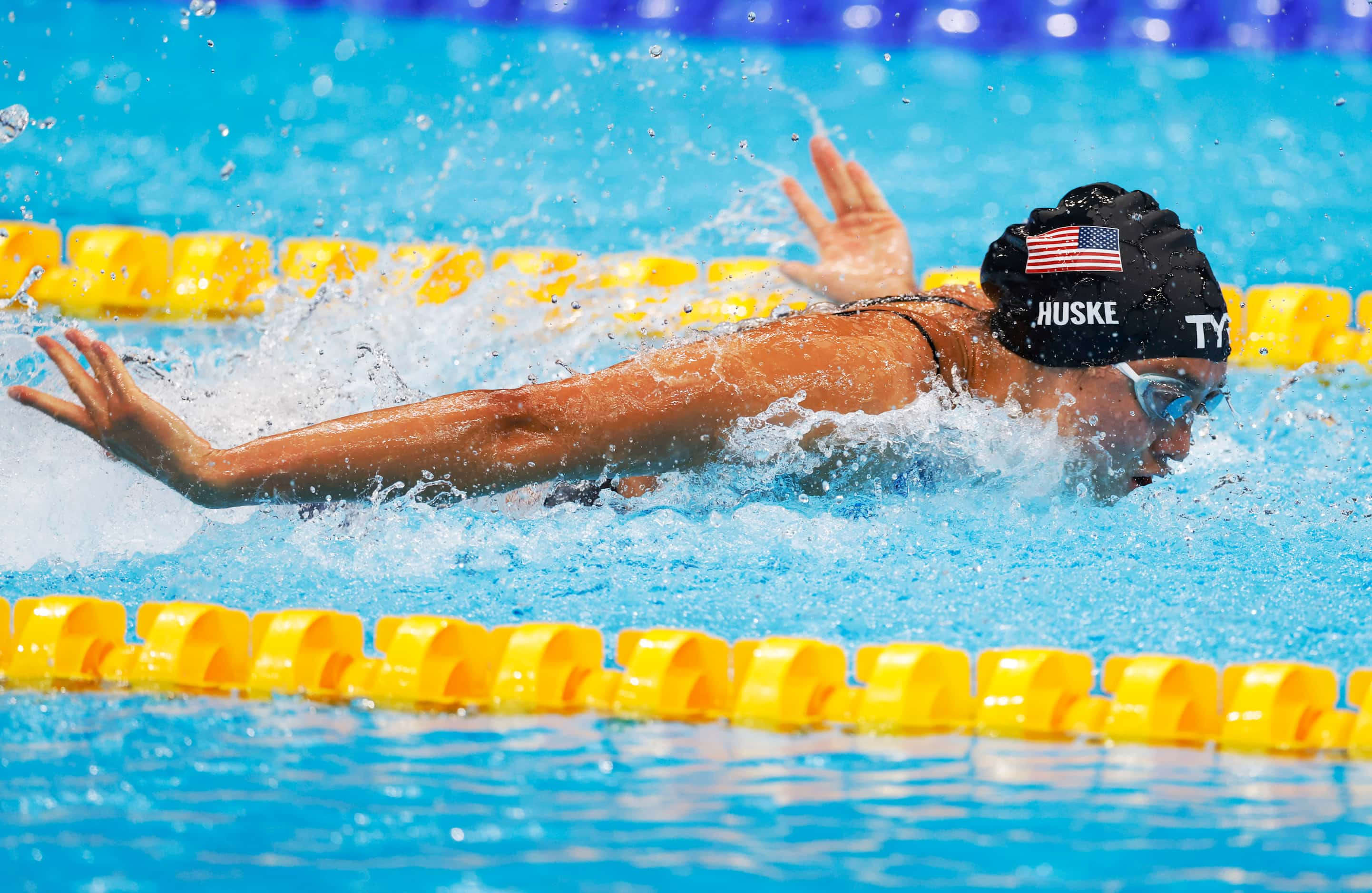 USA’s Torri Huske competes in the women’s 4x100 medley relay during the postponed 2020 Tokyo...