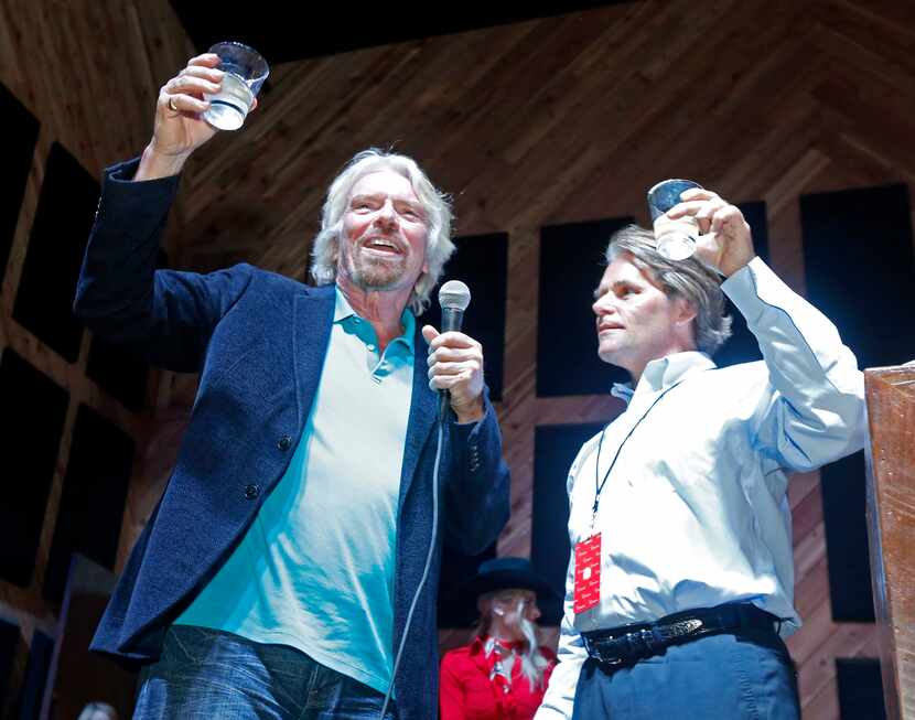 Sir Richard Branson and Virgin America CEO David Cush led a tequila toast during Monday's...