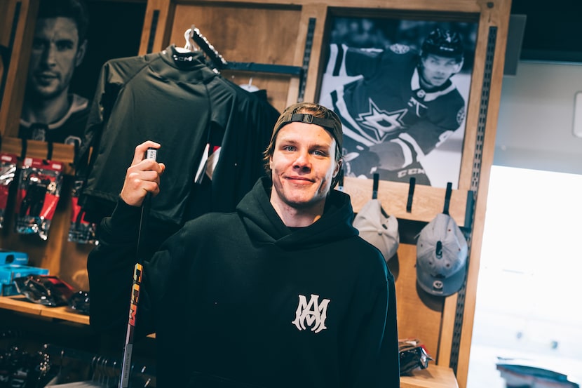 Dallas Stars defenseman Miro Heiskanen poses at the Matinkylä Ilmatar Arena gift shop, where...