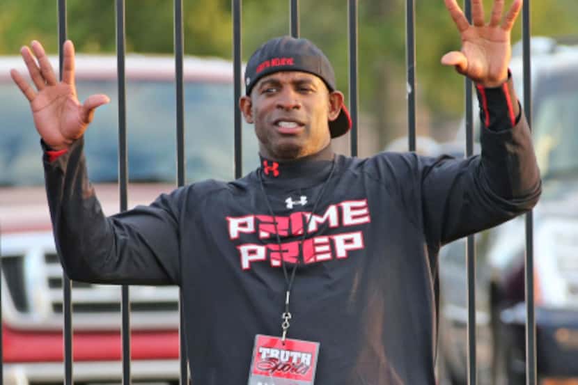 Prime Prep co-founder and coach Deion Sanders gave a pep talk to students before a football...