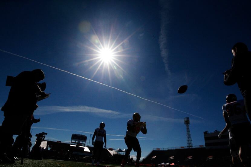 Players run drills during a South Team practice ahead of the Senior Bowl in Mobile, Ala., on...