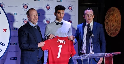 Ricardo Pepi is introduced as North Texas SC's first player along with FC Dallas President...