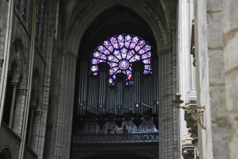 The organ of Notre Dame Cathedral in Paris, photographed April 16, 2019, a day after a fire...