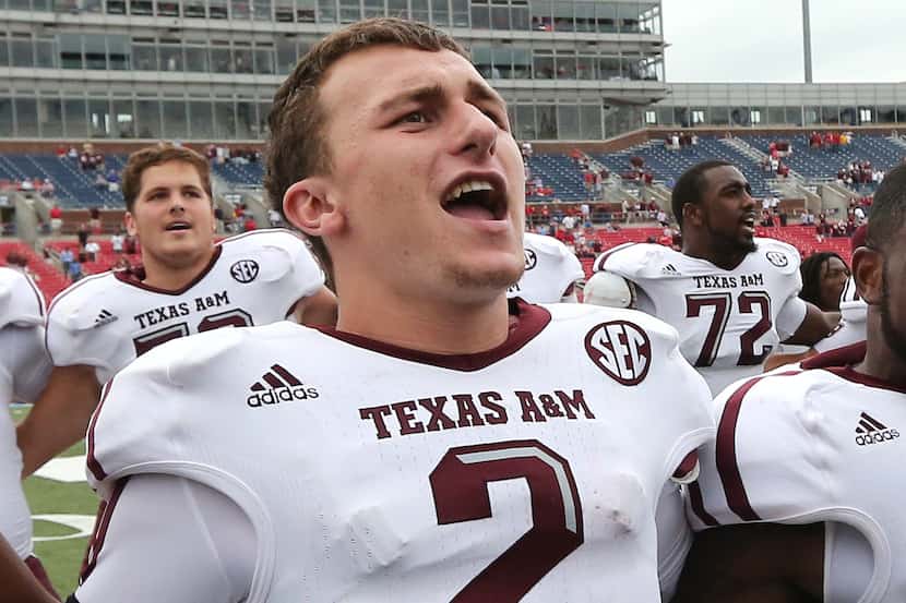 Texas A&M quarterback Johnny Manziel is pictured after the SMU Mustangs vs. the Texas A&M...