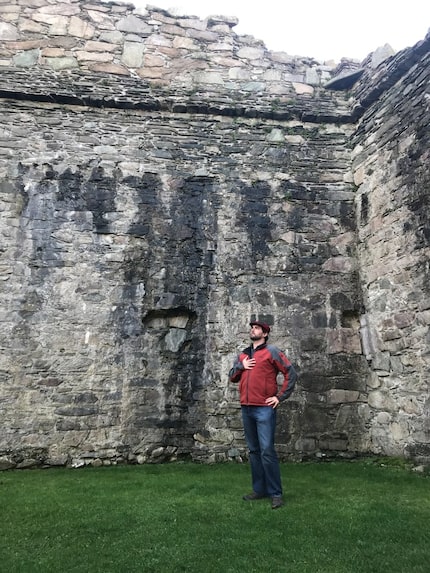 J. David McSwane reflects on his ancestry at Castle Sween in Argyll, Scotland.