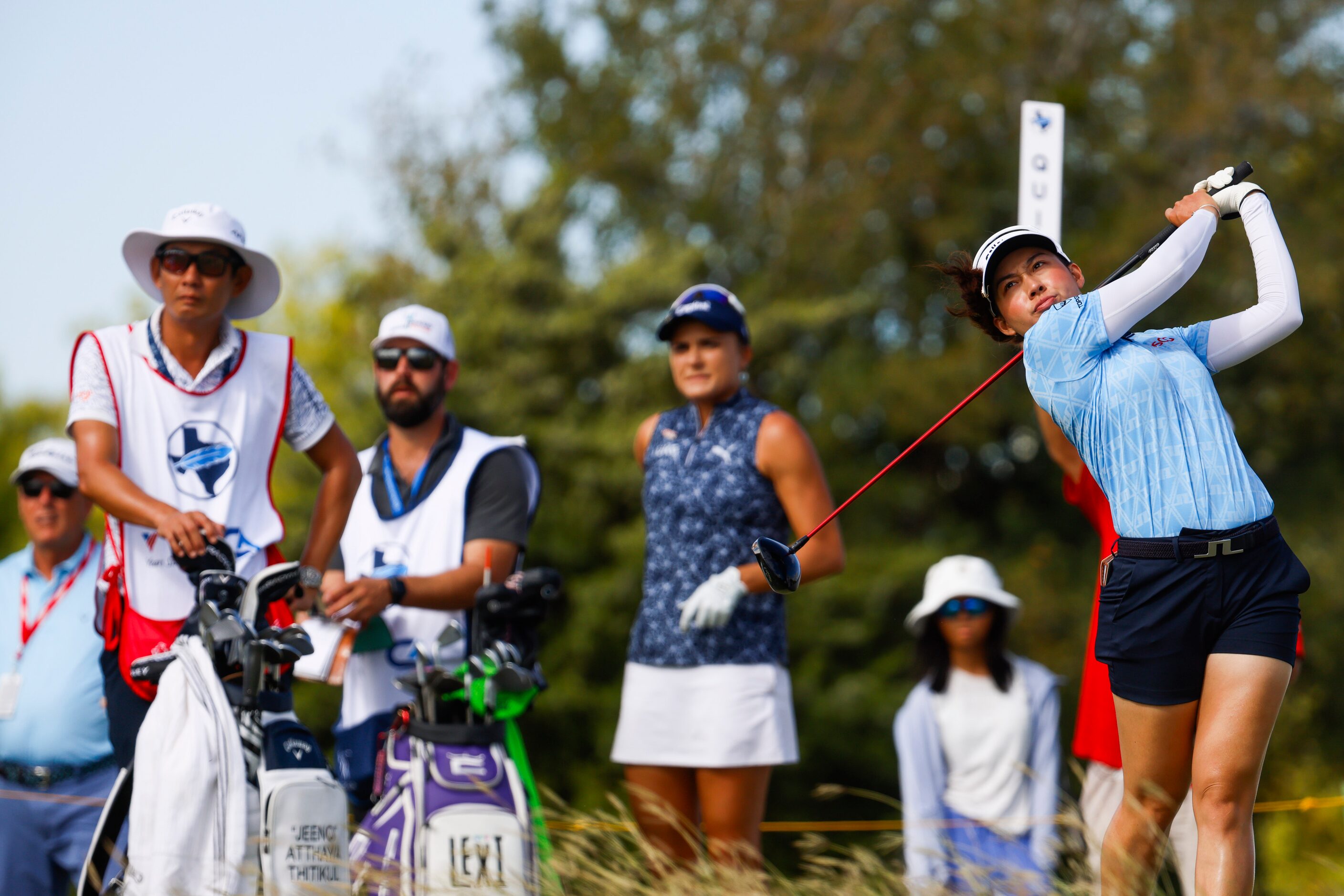 Atthaya Thitikul of Thailand tees off on the  ninth hole during the first round of The...