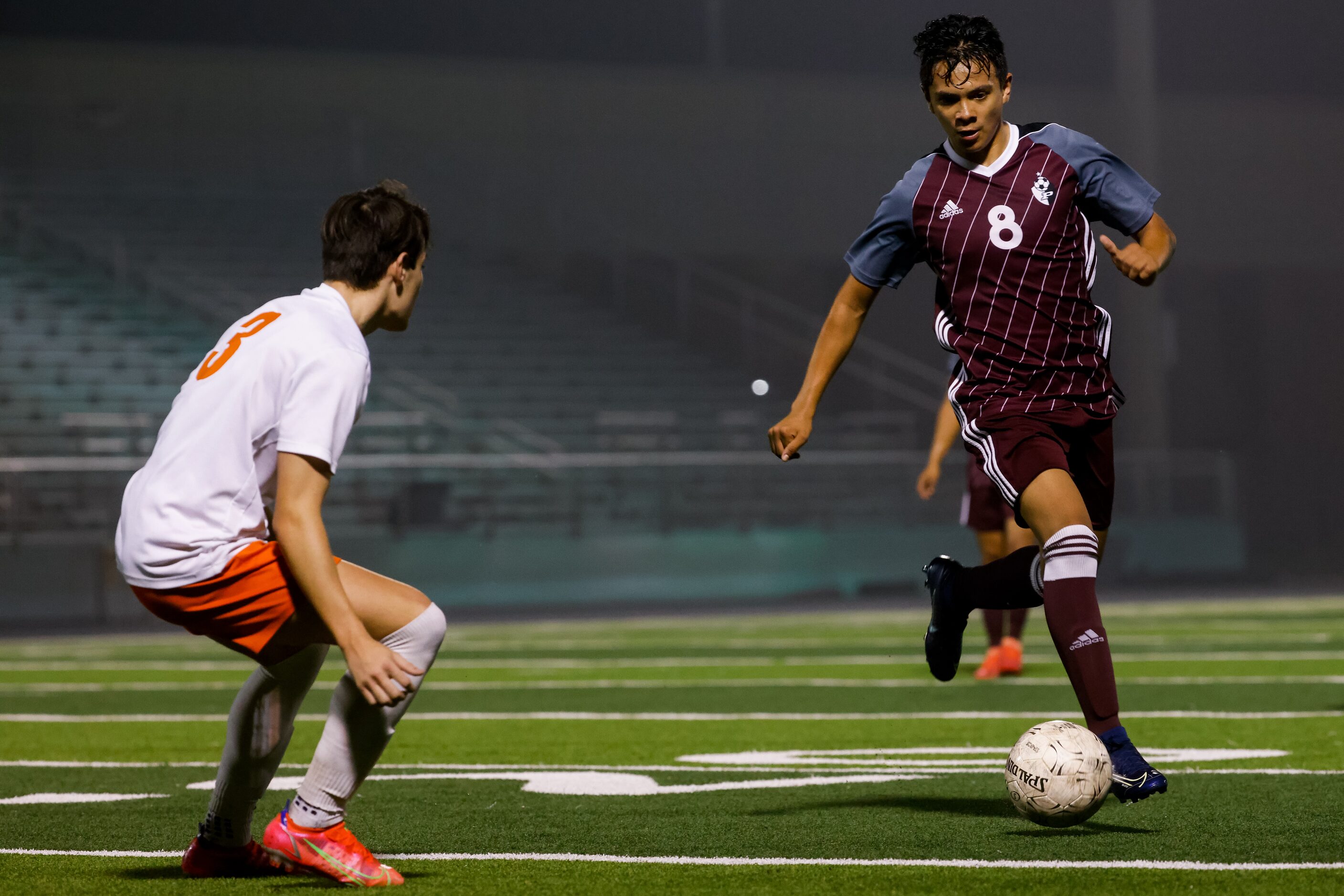 Celina's Josten Watkins (3) guards Palestine's Andy Garcia (8) during the first half of a...